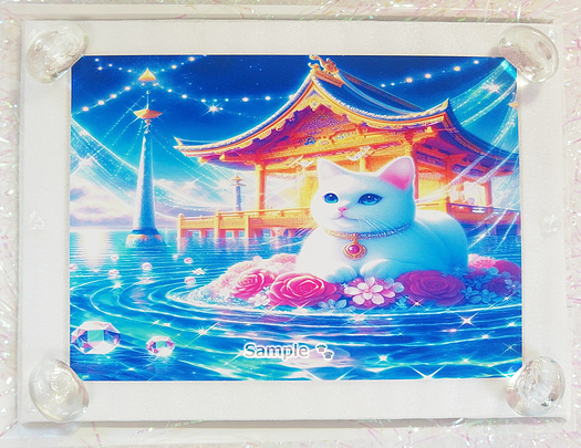 Art hand Auction 猫帝国 51 2L 神社白猫画原创艺术