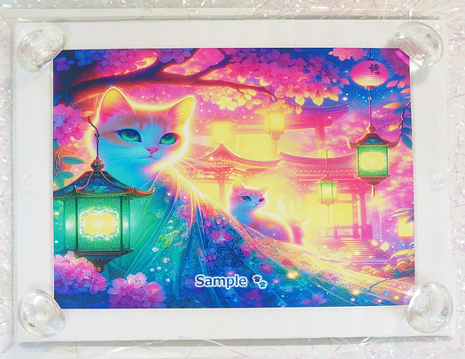 Art hand Auction 猫帝国 56 2L 神社亚麻猫绘画原创艺术