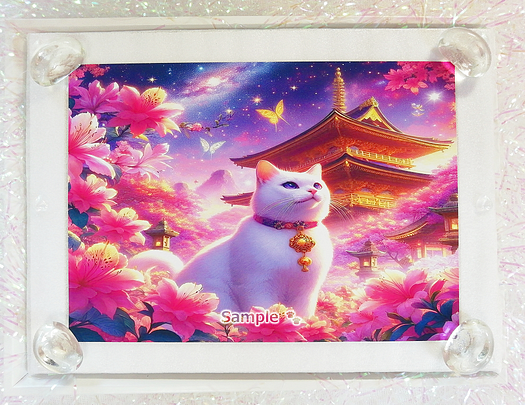 Art hand Auction 猫帝国 66 2L 神社白猫画原创艺术