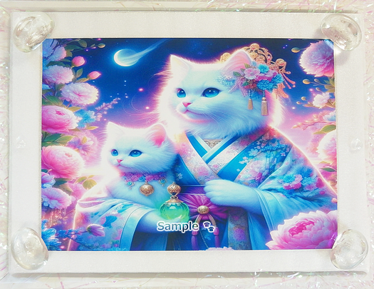 Art hand Auction Empire des chats 68 2L Kimono chat blanc peinture art original