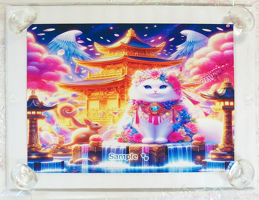 Art hand Auction 猫帝国 76 2L 神社白猫画原创艺术