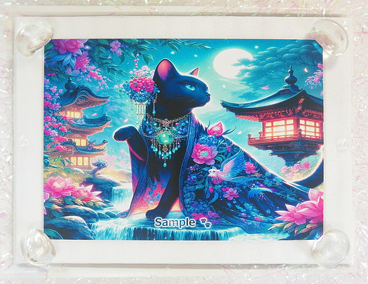 Art hand Auction ネコ日本帝国 85 神社と黒猫 絵画イラストオリジナル原画 2L