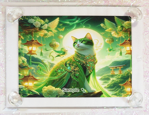 Art hand Auction 猫帝国 86 2L 神社绿猫绘画原创艺术