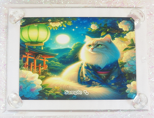 Art hand Auction 猫帝国 89 2L 神社亚麻猫绘画原创艺术