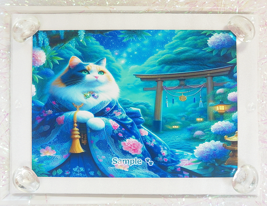 Art hand Auction Empire des chats 91 2L Chat calico kimono peinture art original