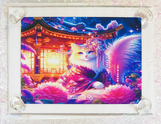 Art hand Auction 猫帝国 93 2L 神社亚麻猫绘画原创艺术