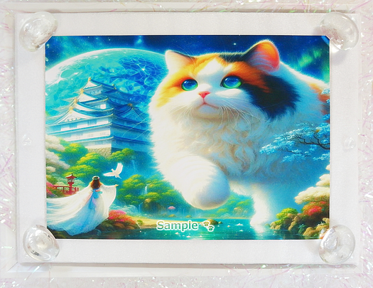 Art hand Auction ネコ日本帝国 97 城と三毛猫 絵画イラストオリジナル原画 2L