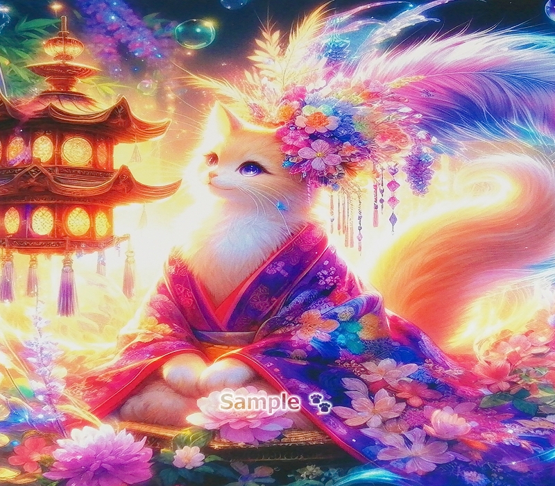 Empire des chats 104 2L Chat de lin kimono peinture art original