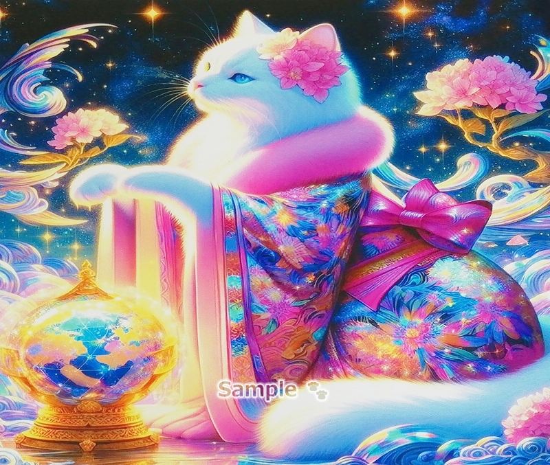 Cat Empire 105 2L Kimono white cat painting original art