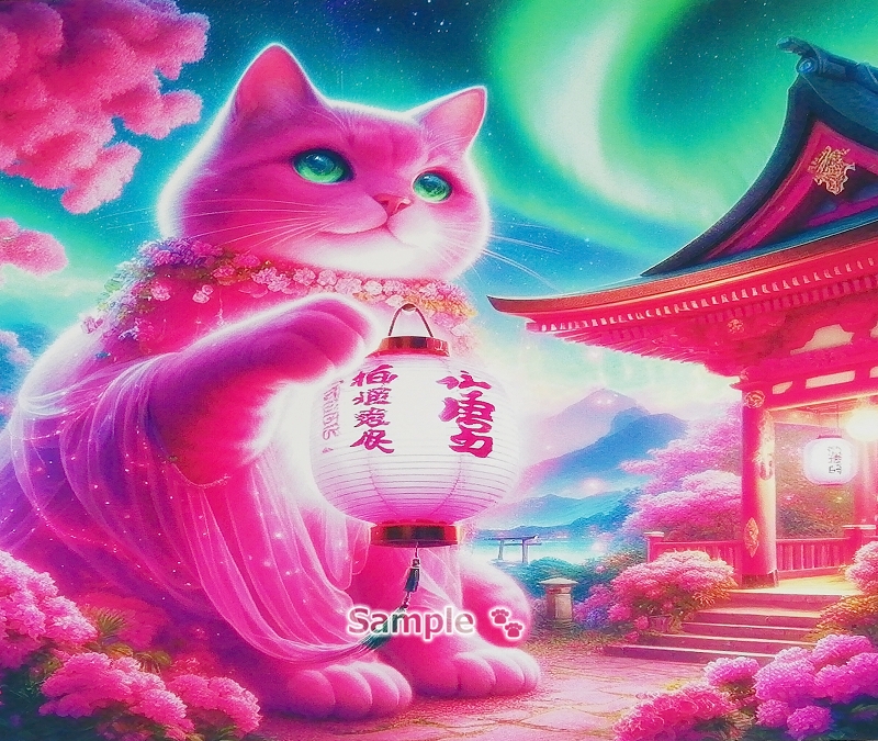 猫帝国 106 2L 神社粉红猫绘画原创艺术