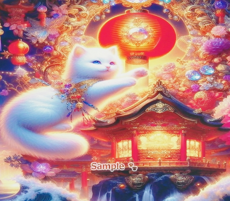 猫帝国 108 2L 神社白猫画原创艺术