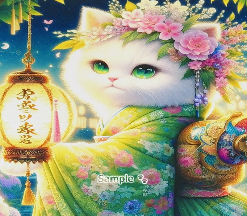 Imperio gato 109 2L Kimono gato blanco pintando arte original