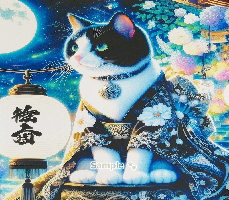 Imperio gato 11 2L Kimono gato blanco negro pintando arte original