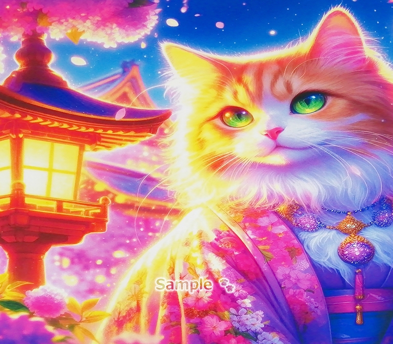 Empire des chats 114 2L Chat de lin kimono peinture art original