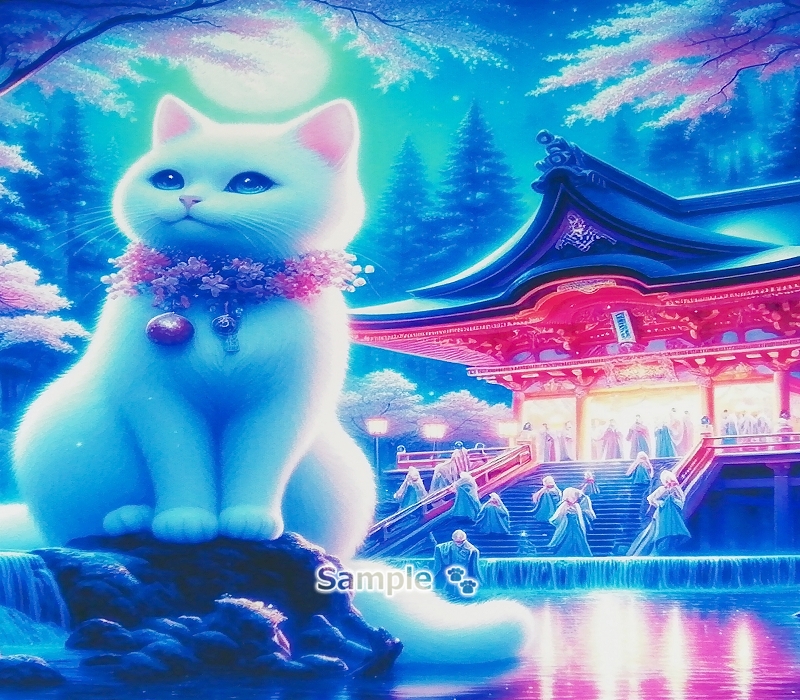 猫帝国 115 2L 神社白猫画原创艺术