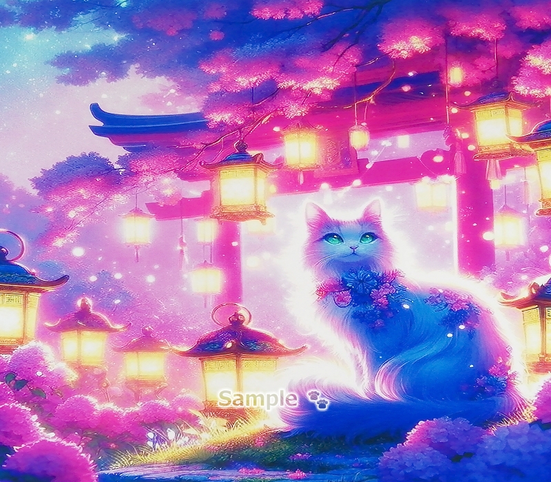 猫帝国 116 2L 神社白猫画原创艺术