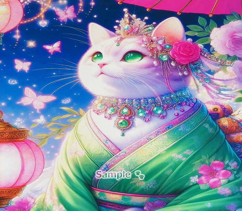 Imperio gato 120 2L Kimono gato blanco pintando arte original