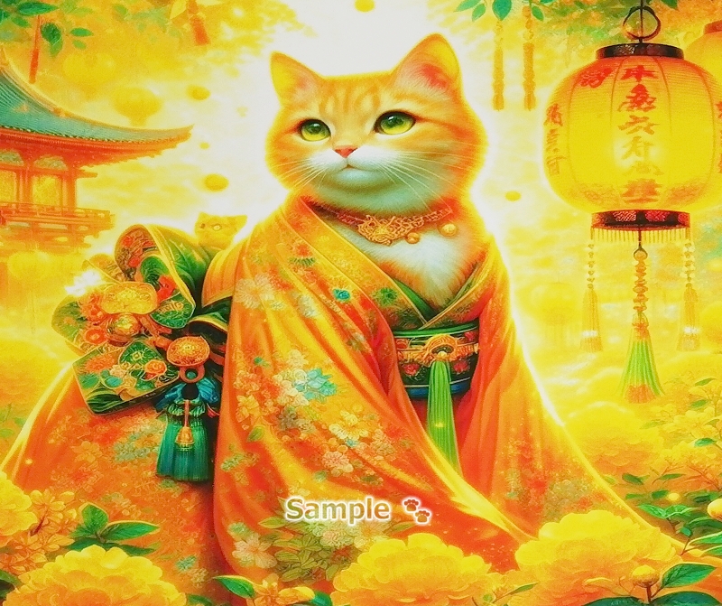 Imperio gato 122 2L Gato amarillo kimono pintando arte original