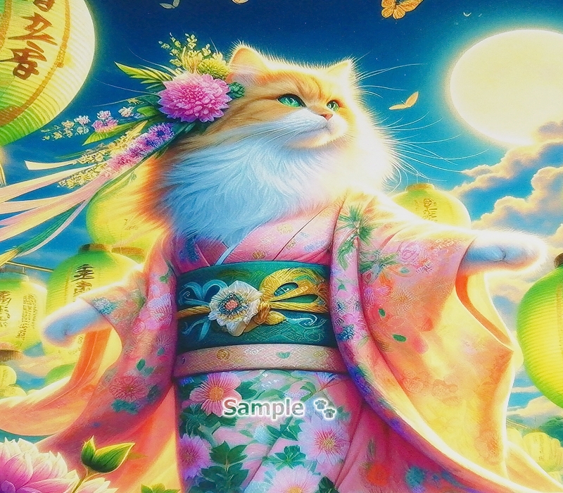 Empire des chats 128 2L Chat de lin kimono peinture art original