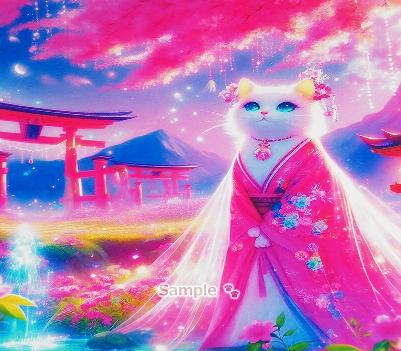 Empire des chats 133 2L Kimono chat blanc peinture art original