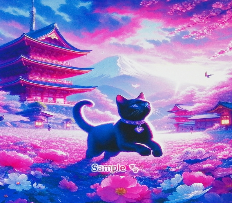 猫帝国 156 2L 神社黑猫绘画原创艺术