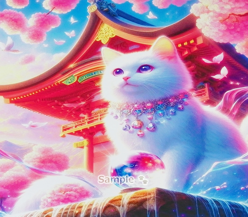 猫帝国 161 2L 神社白猫画原创艺术