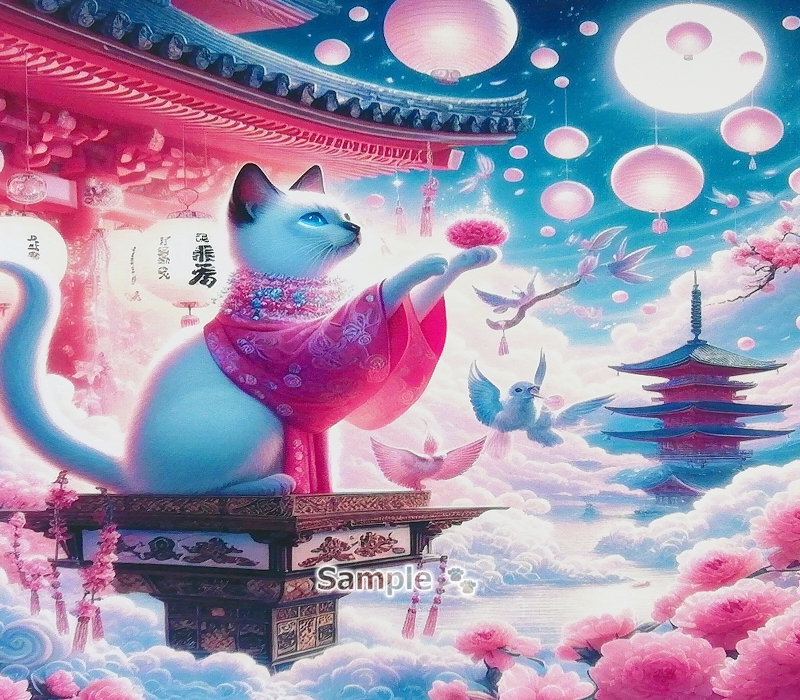 猫帝国 166 2L 神社暹罗猫绘画原创艺术