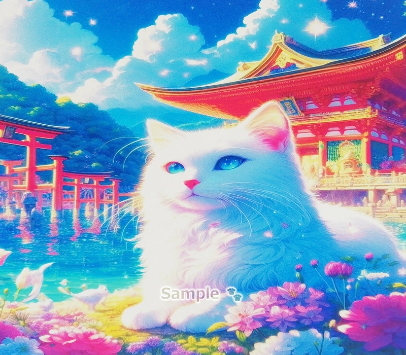 猫帝国 27 2L 神社白猫画原创艺术