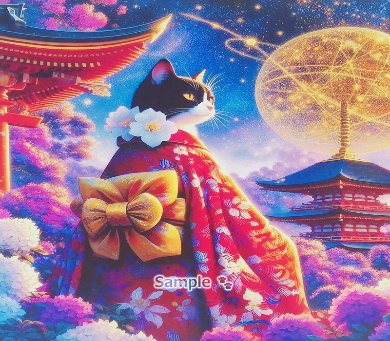 Imperio gato 40 2L Kimono gato blanco negro pintando arte original