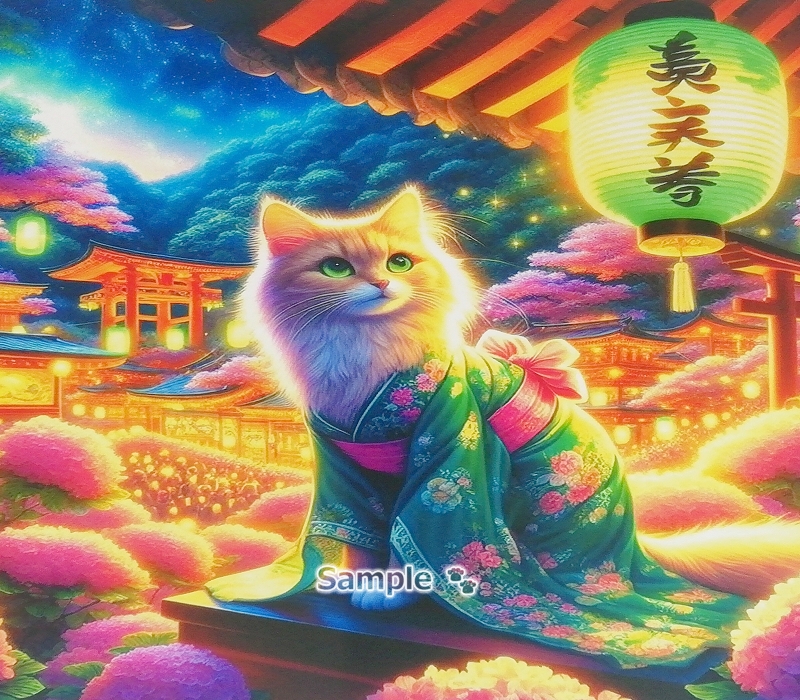 Empire des chats 42 2L Chat de lin kimono peinture art original