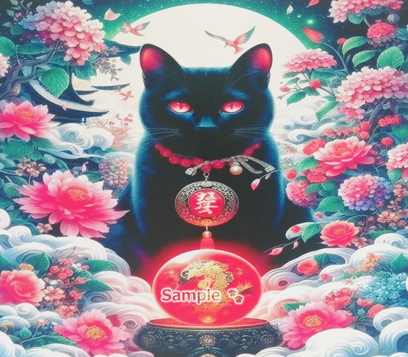 ネコ日本帝国 44 宝石と黒猫 絵画イラストオリジナル原画 2L