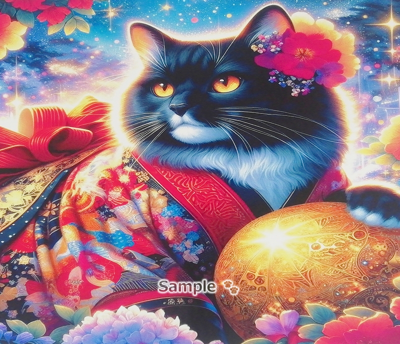 Cat Empire 05 2L Kimono black white cat painting original art