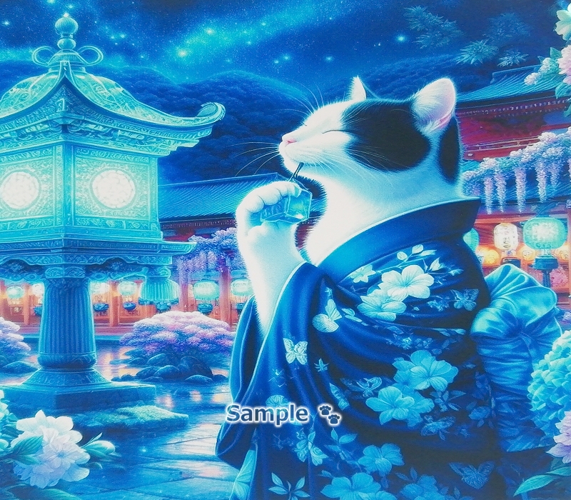 Empire des chats 54 2L Kimono chat noir blanc peinture art original