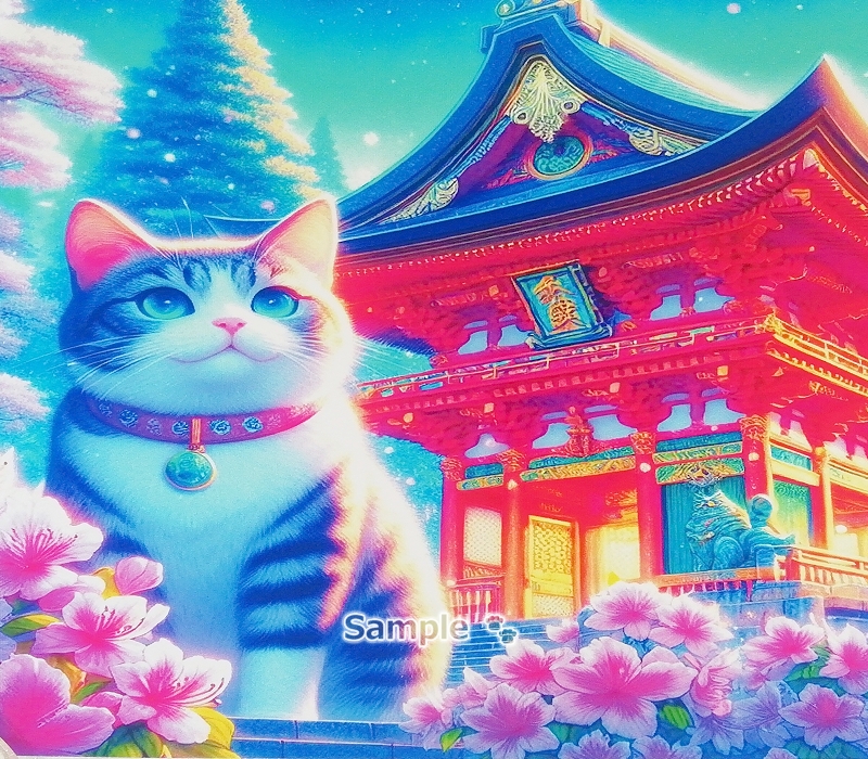 猫帝国 55 2L 神社虎斑猫绘画原创艺术