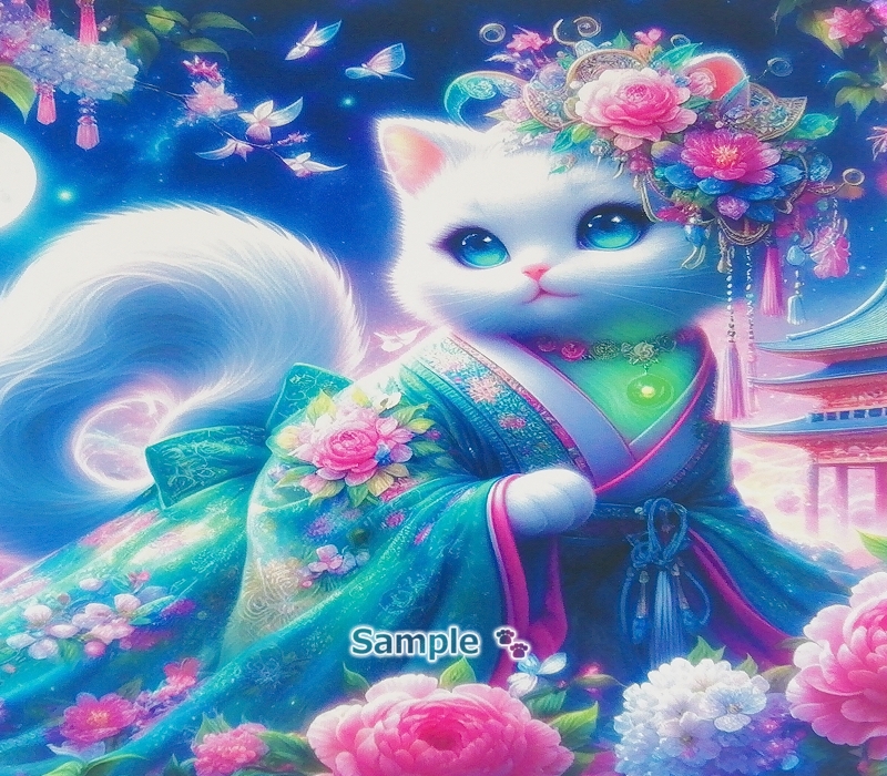 Empire des chats 70 2L Kimono chat blanc peinture art original