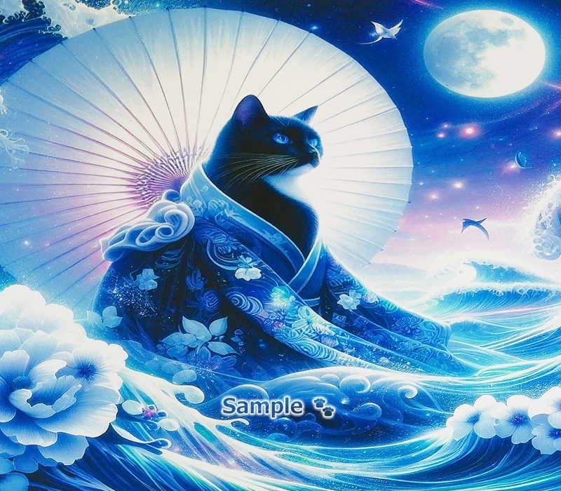 Empire des chats 77 2L Kimono chat noir peinture art original