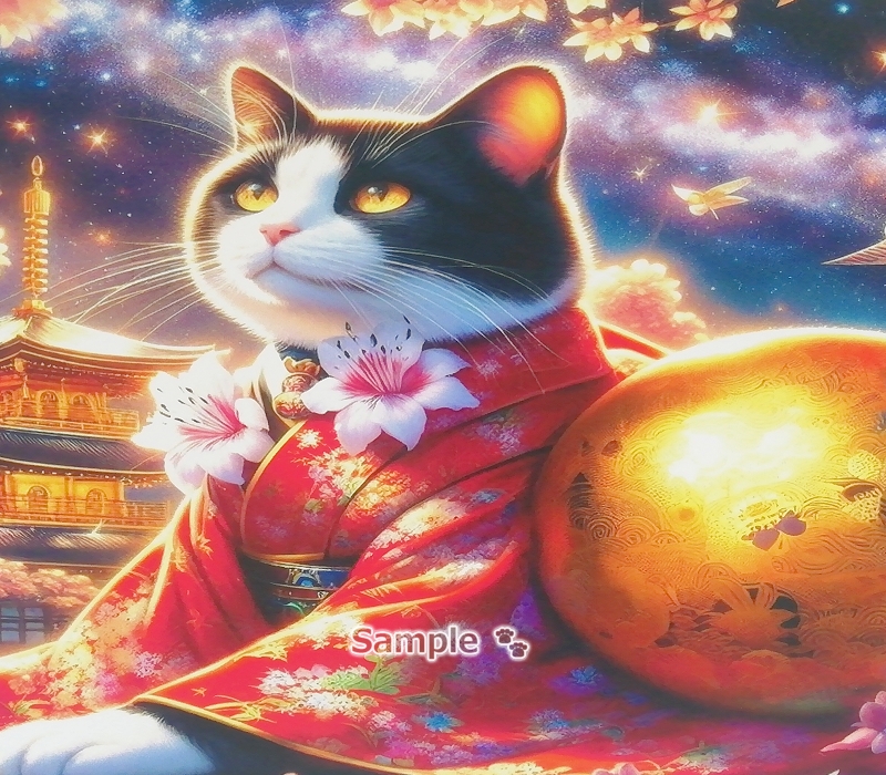 Imperio gato 84 2L Kimono gato blanco negro pintando arte original