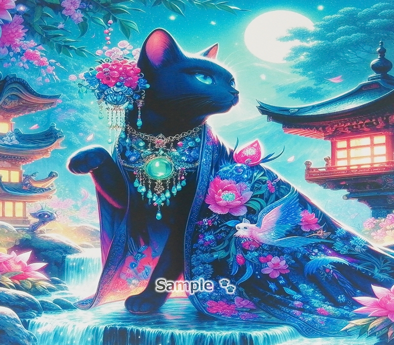 猫帝国 85 2L 神社黑猫绘画原创艺术