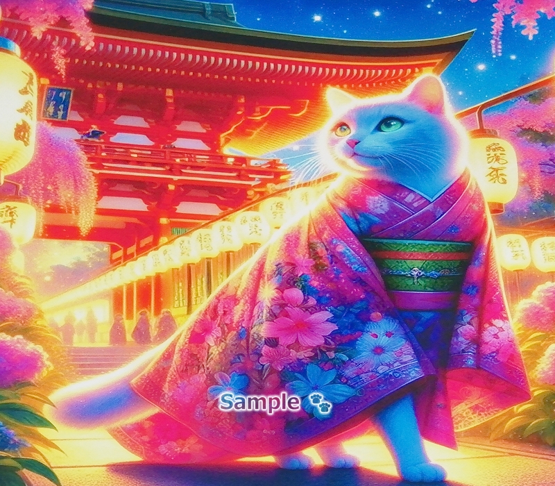 Imperio gato 92 2L Kimono gato blanco pintando arte original