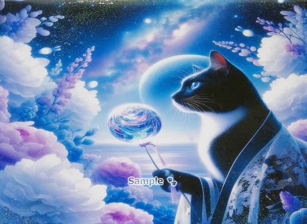 Imperio gato 01 A4 Noche mar negro gato blanco dibujado a mano pintura arte CG original