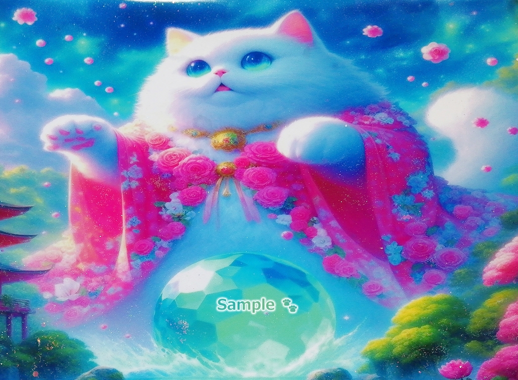 Imperio gato 102 A4 Santuario gato blanco dibujado a mano pintura arte CG original