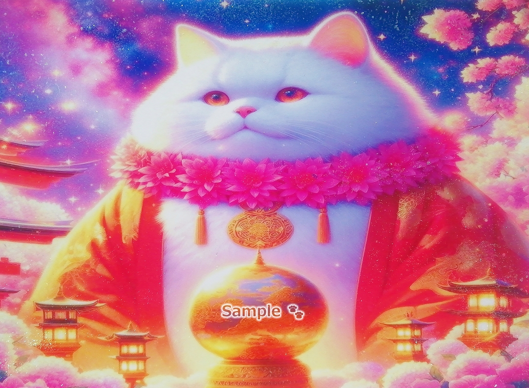 Imperio gato 107 A4 Santuario gato blanco dibujado a mano pintura arte CG original