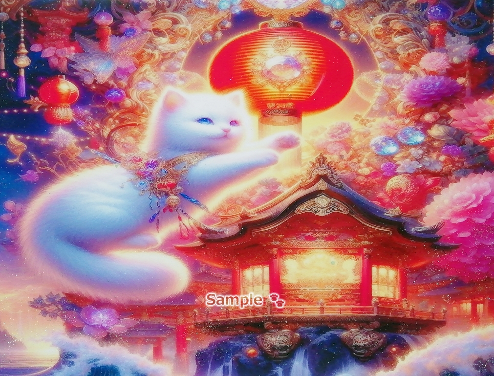 猫帝国 108 A4 神社白猫 手绘绘画CG原创艺术