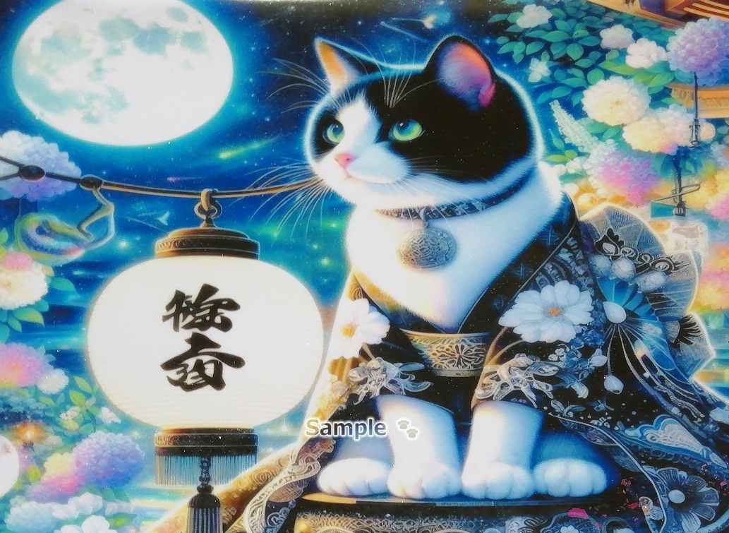 Empire des chats 11 A4 Kimono noir chat blanc peinture dessinée à la main art CG original