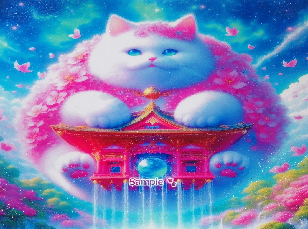 Cat empire 117 A4 Shrine chubby white cat Hand drawn & painting CG original art