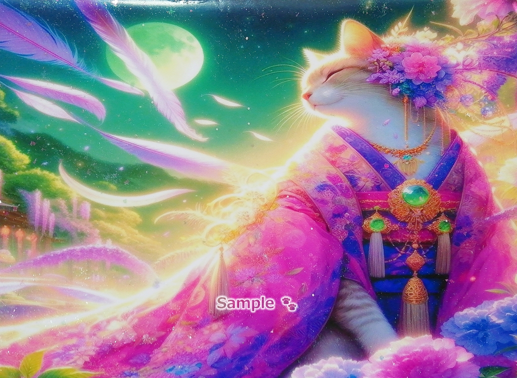 Empire des chats 12 A4 Chat de lin kimono peinture dessinée à la main art CG original