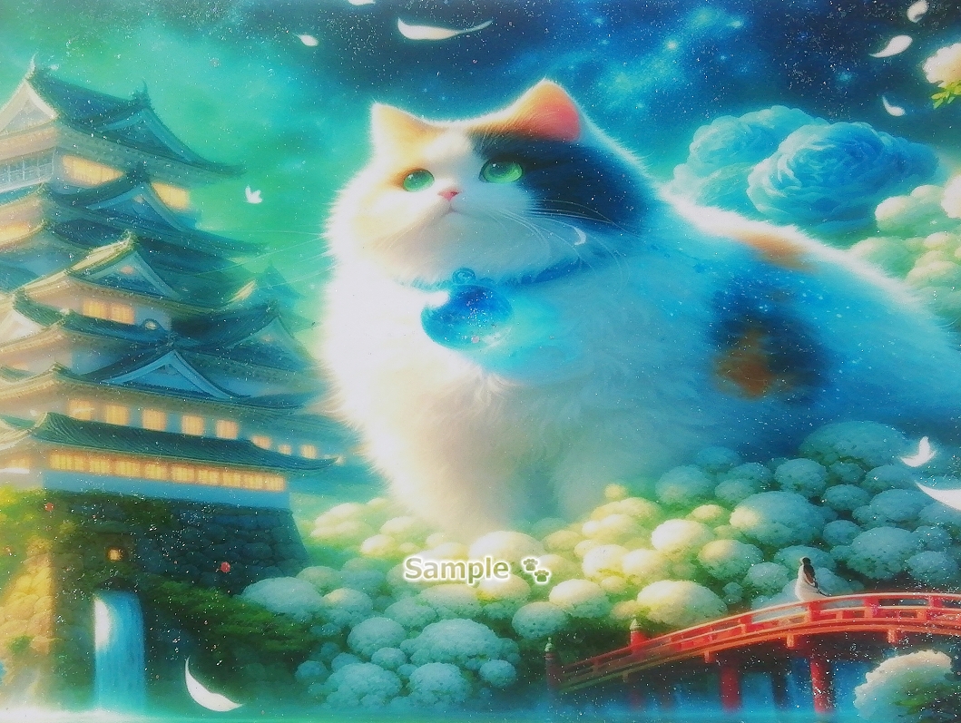 Empire des chats 129 A4 Sanctuaire chat calico peinture dessinée à la main art CG original