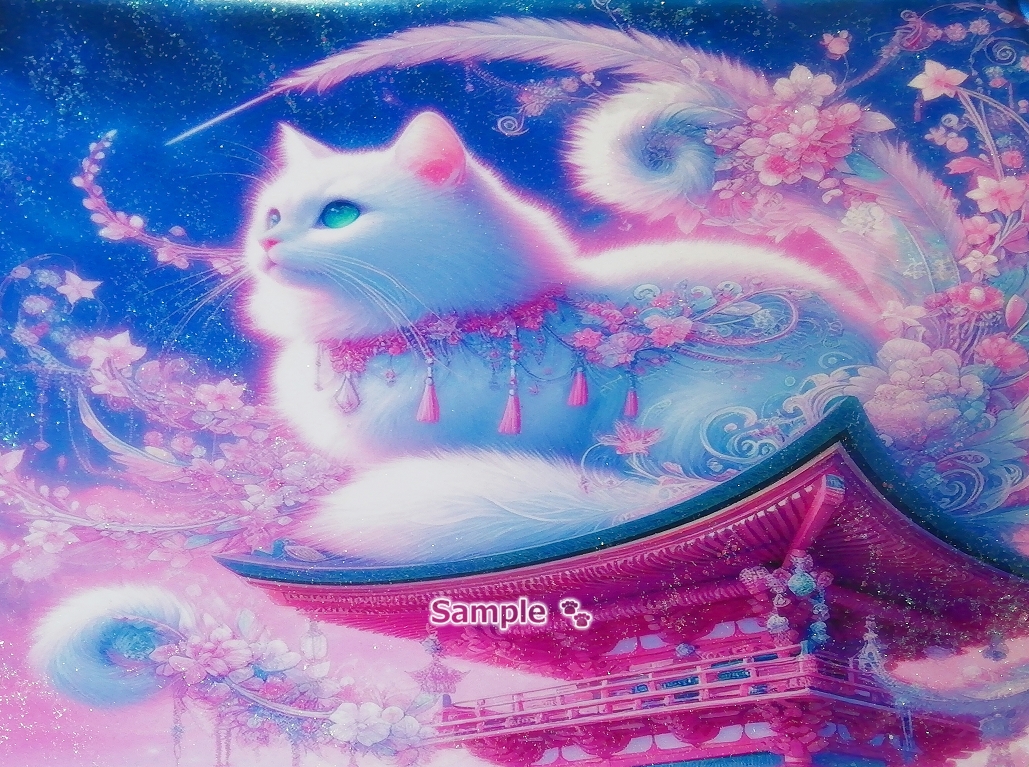 Imperio gato 13 A4 Santuario gato blanco dibujado a mano pintura arte CG original