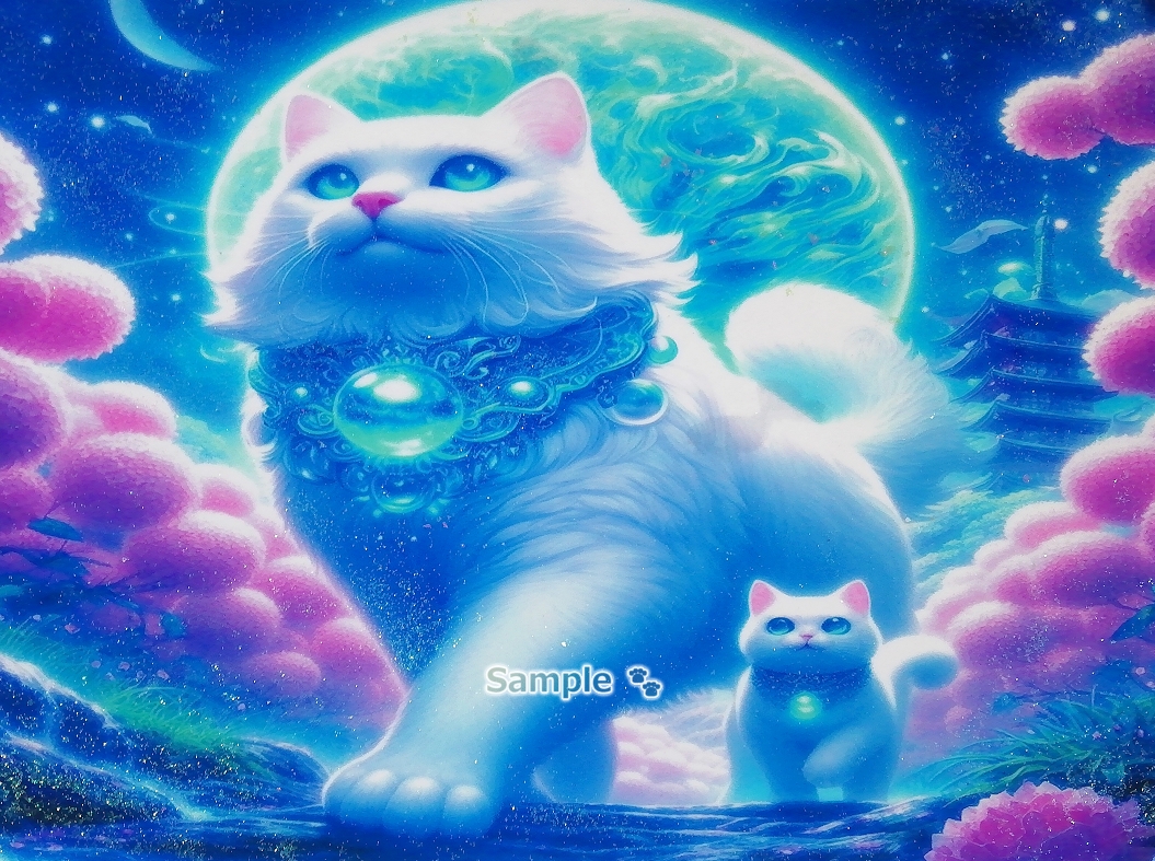 Imperio gato 133 A4 Gato blanco padre hijo dibujado a mano pintura arte CG original