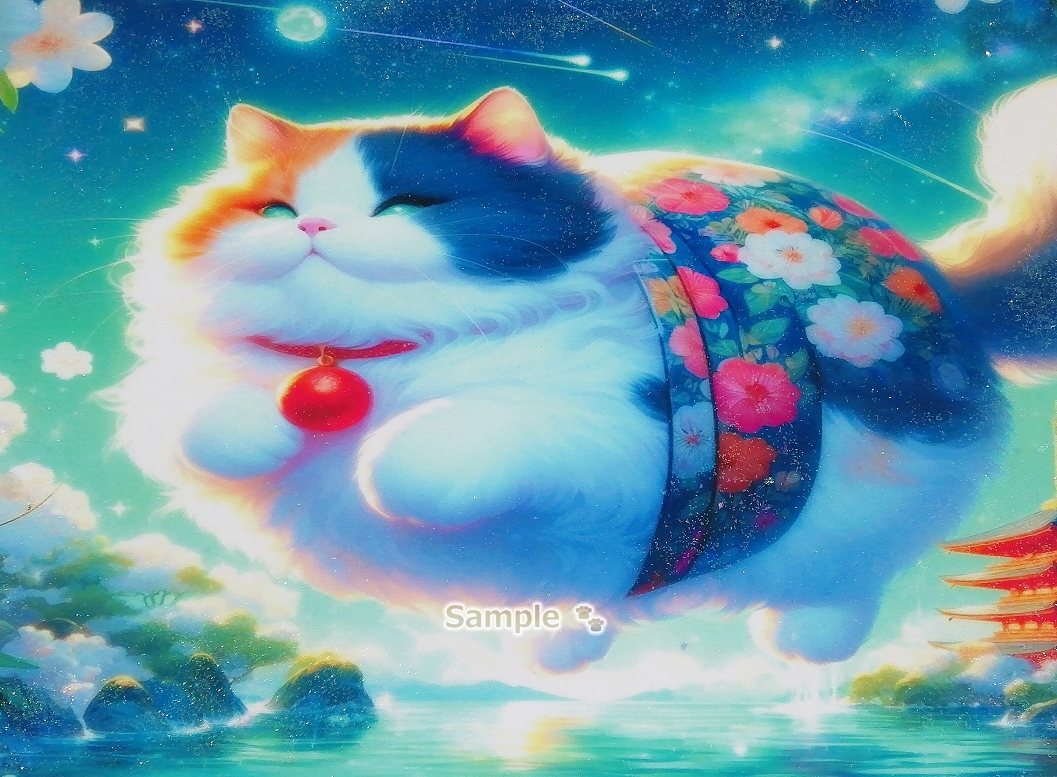 Imperio gato 139 A4 Santuario gordito calico gato dibujado a mano pintura arte CG original